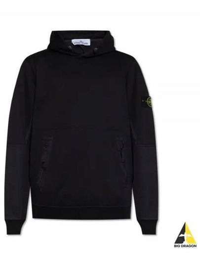 Regular Fit Mercerized Cotton Fleece Cotton Hoodie Black - STONE ISLAND - BALAAN 2