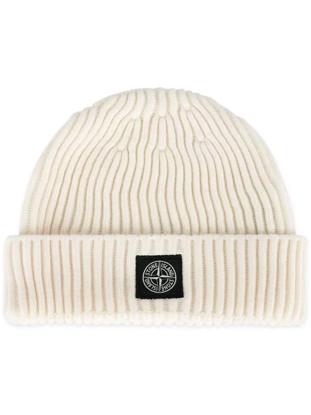 Stone Kids Logo Patch Wool Beanie Ivory 7916N07C3 V0093 - STONE ISLAND - BALAAN 3