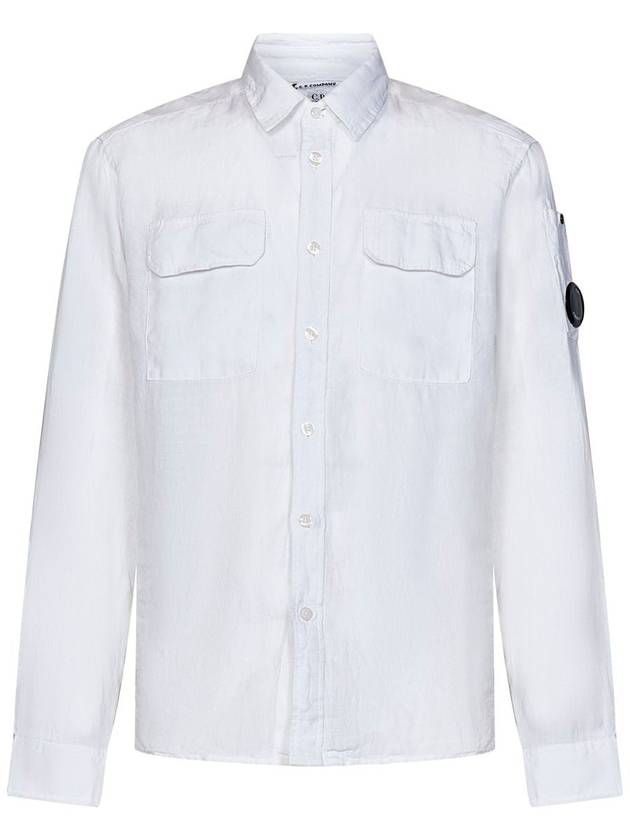 Linen Pocket Long Sleeve Shirt White - CP COMPANY - BALAAN 2