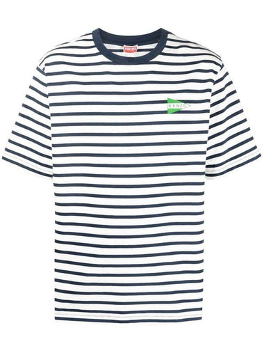 Nautical Stripes Oversized Cotton Short Sleeve T-Shirt Midnight Blue - KENZO - BALAAN 1