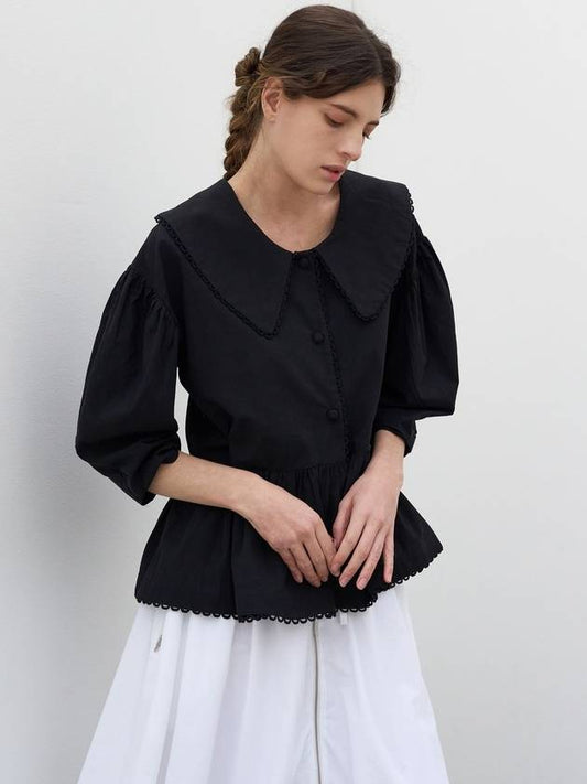 Cape Collar Shirring Blouse Black - MITTE - BALAAN 1