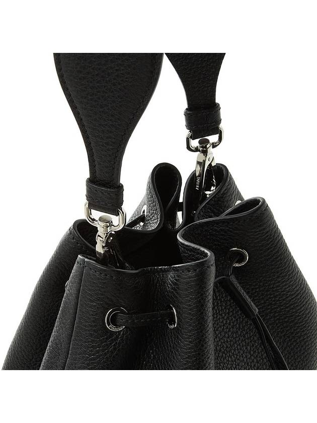 Logo Flo Leather Bucket Bag Black - PRADA - BALAAN 10