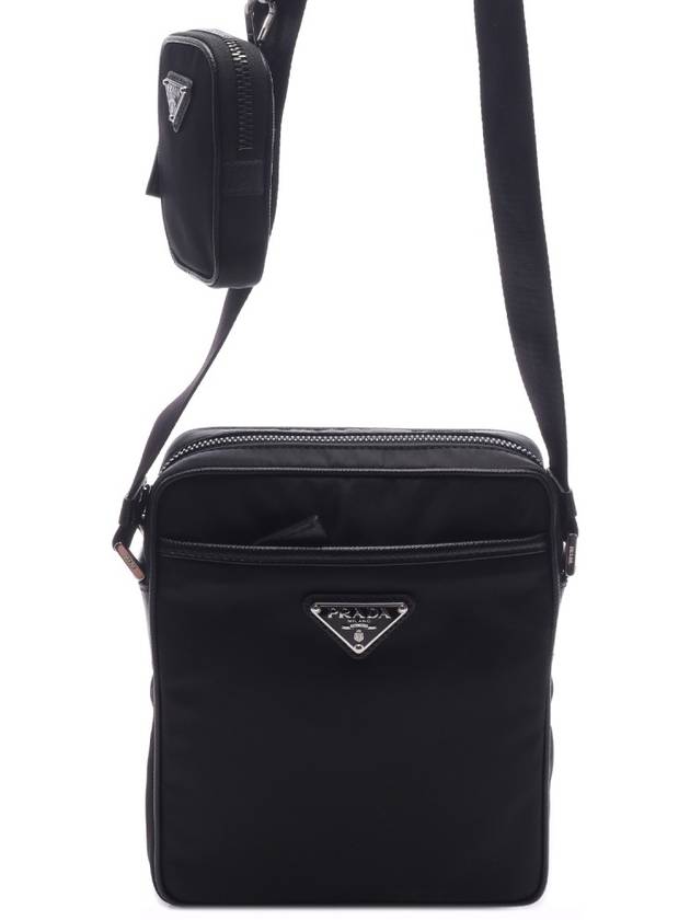 Triangle Logo Re-Nylon Saffiano Leather Cross Bag Black - PRADA - BALAAN 3