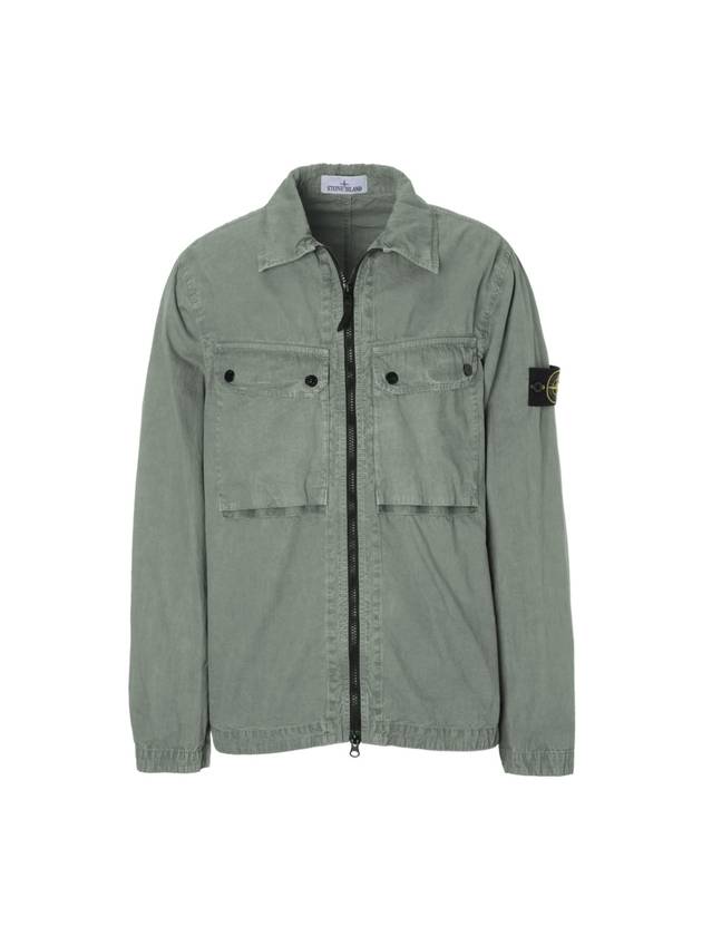 Brushed Organic Cotton Overshirt Jacket Sage Green - STONE ISLAND - BALAAN 1