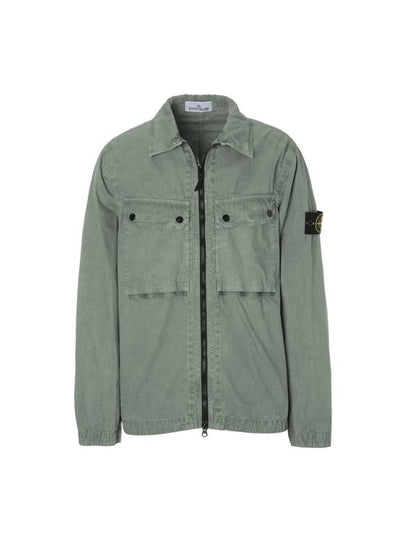 Brushed Organic Cotton Overshirt Jacket Sage Green - STONE ISLAND - BALAAN 2