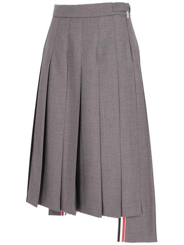 Super 120S Twill Below Knee Pleated Skirt Medium Grey - THOM BROWNE - BALAAN 3