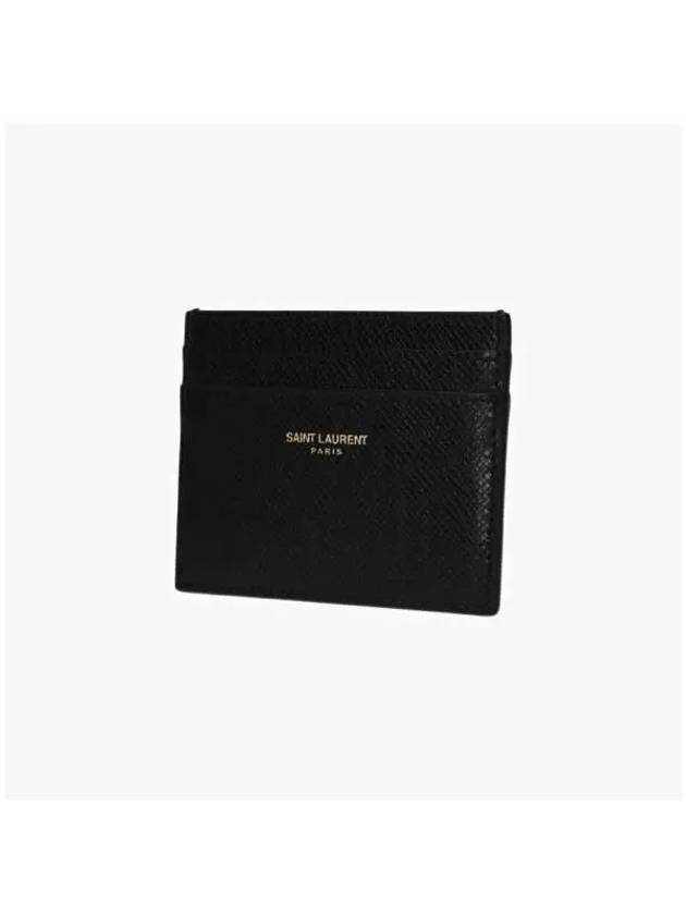 Embossed Logo Leather Card Wallet Black - SAINT LAURENT - BALAAN 4