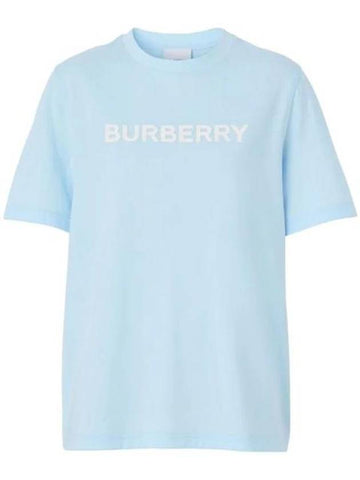 Women's Logo Print Cotton Short Sleeve T-Shirt Pale Blue - BURBERRY - BALAAN 1