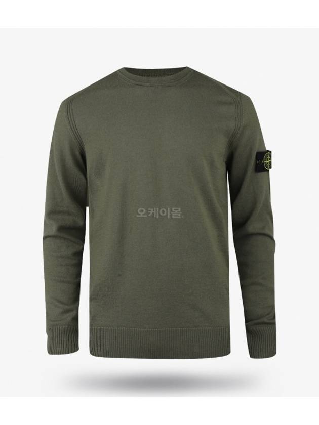 Men's Wappen Patch Crew Neck Wool Knit Top Dark Green - STONE ISLAND - BALAAN 1