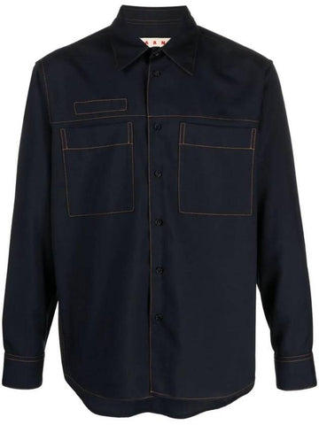 Classic Collar Virgin Wool Long Sleeve Shirt Blue - MARNI - BALAAN 1