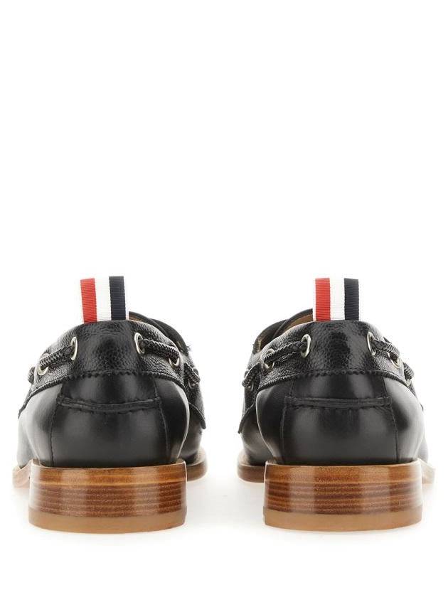 Men's Vitello Calf Leather Boat Shoes Black - THOM BROWNE - BALAAN 4