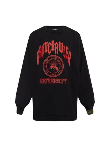 Men's Grimcrawler Destroyed Crewneck Oversized Sweatshirt Black - RAF SIMONS - BALAAN 1