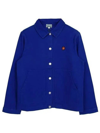 Kid's Logo Embroidered Cotton Jacket Blue - KENZO - BALAAN 2