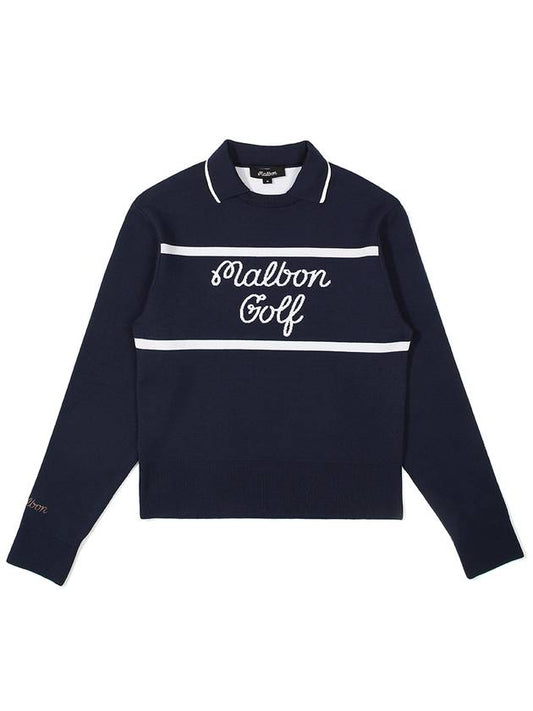 Malbon Script Collar Point Knit NAVY WOMAN M3322PKT13NVY - MALBON GOLF - BALAAN 2