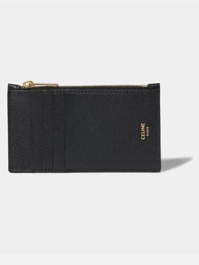 Essential Zipper Compact Grain Calfskin Card Wallet Black - CELINE - BALAAN 2