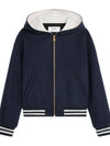 Teddy Double Face Cashmere Hooded Jacket Navy - CELINE - BALAAN 3