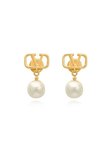 Valentino 3W2J0E36 UXM 0O3 J0E36 Garavani V logo pearl drop earrings - RED VALENTINO - BALAAN 1