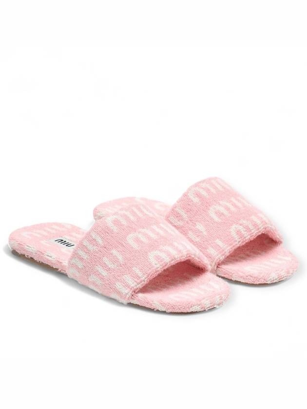 Logo Jacquard Terry Slide Mule Slippers Pink - MIU MIU - BALAAN 1