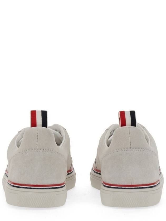 Men's 3 Bar Suede Low Top Sneakers White - THOM BROWNE - BALAAN 4