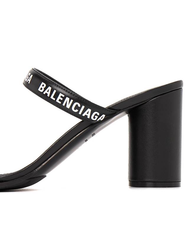 Women's Leather Logo Round Sandal Heels Black - BALENCIAGA - BALAAN 9