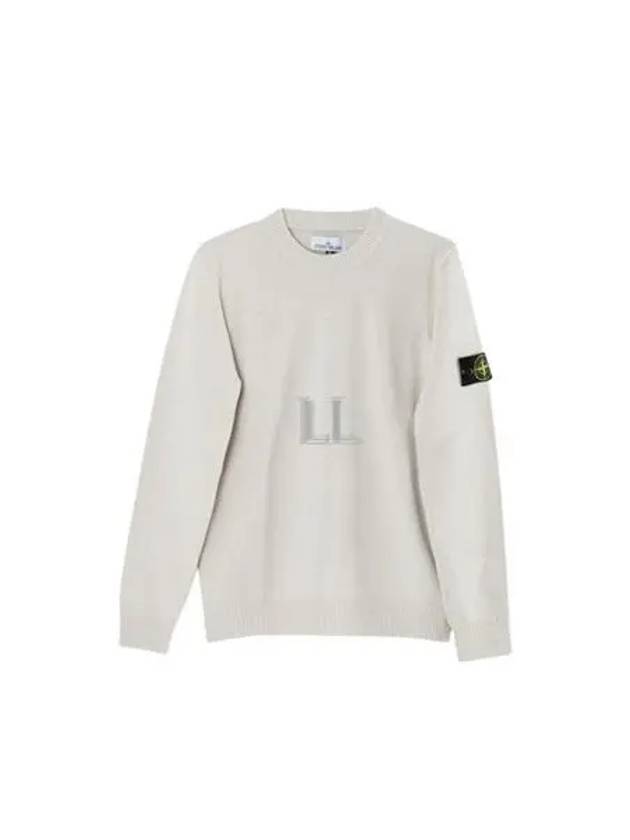 Logo Patch Lambswool Crewneck Knit Top Beige - STONE ISLAND - BALAAN 2