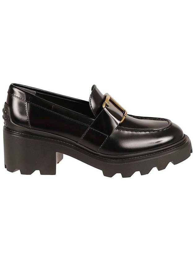 T Logo Leather Loafer Heels Black - TOD'S - BALAAN 4