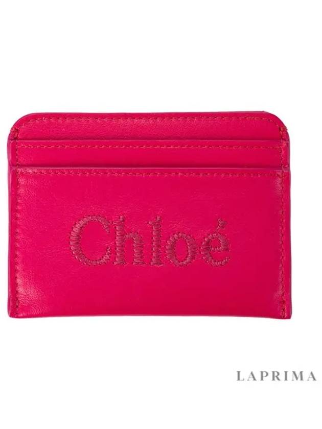 Sense Embroidered Logo Calfskin Card Wallet Fuchsia - CHLOE - BALAAN 5