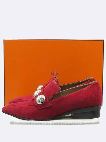 Burgundy color suede women s loafers size 35 - HERMES - BALAAN 1