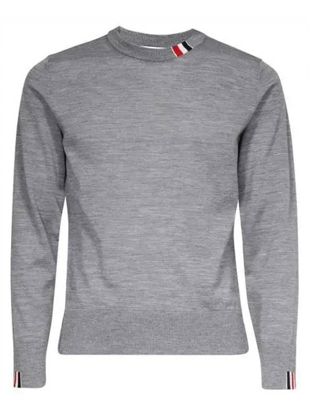 Intarsia Stitch Crew Neck Merino Wool Knit Top Light Grey - THOM BROWNE - BALAAN 2