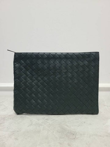 Dark green intrecciato half zip clutch bag - BOTTEGA VENETA - BALAAN 1