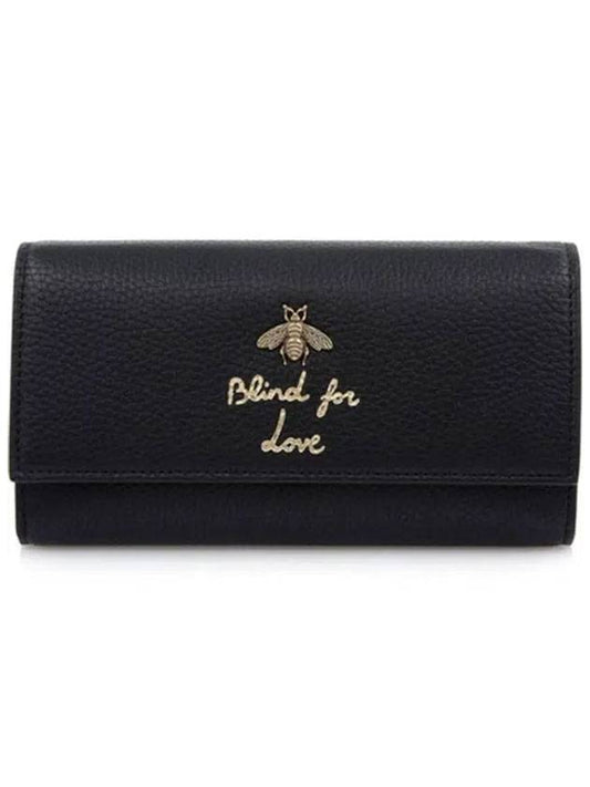 Metal Bee Leather Long Wallet Black - GUCCI - BALAAN.