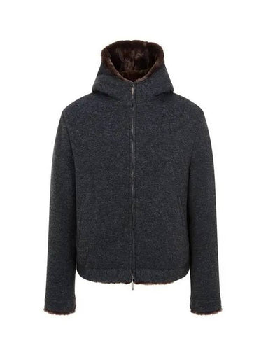 Men s Reversible Fur Hooded Zip up Jumper Charcoal 271548 - EMPORIO ARMANI - BALAAN 1