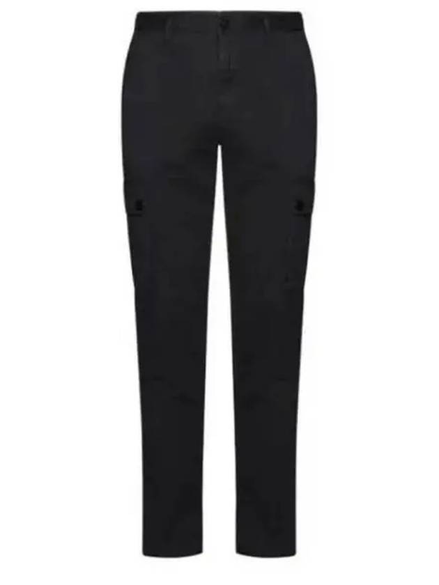 Garment Dyed Old Effect Stretch Broken Twill Cotton Cargo Pants Black - STONE ISLAND - BALAAN 2