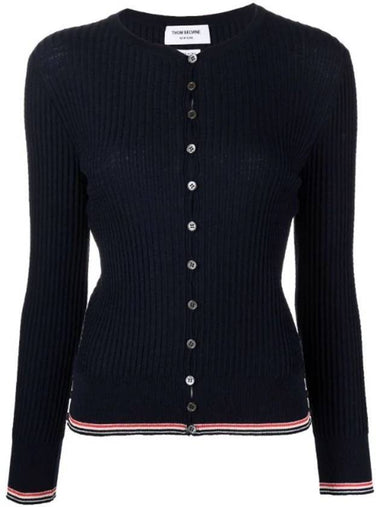 Women's Baby Cable Wool Crepe Crew Neck Cardigan Navy - THOM BROWNE - BALAAN 1