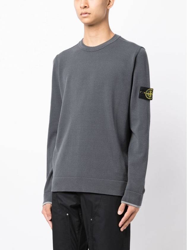 Logo Patch Crew Neck Knit Top Grey - STONE ISLAND - BALAAN 3