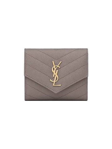 Monogram Cassandra Matelasse Half Wallet Grey - SAINT LAURENT - BALAAN 1