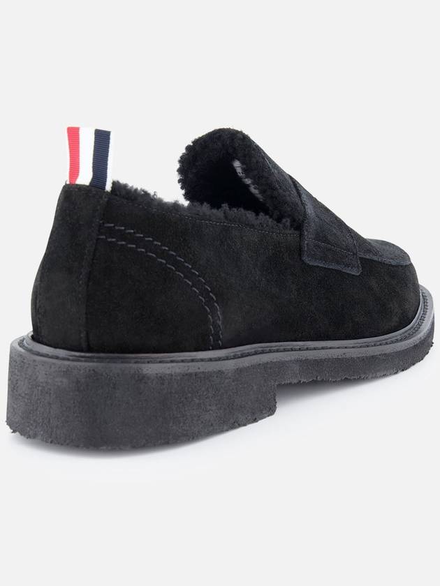 Shearling Lining Suede Penny Loafers Black - THOM BROWNE - BALAAN 4