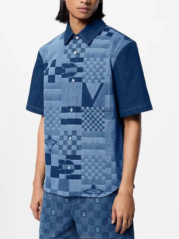 1AFVQG printed short sleeved denim shirt - LOUIS VUITTON - BALAAN 1