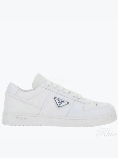 Downtown Triagle Logo Leather Low Top Sneakers White - PRADA - BALAAN 2