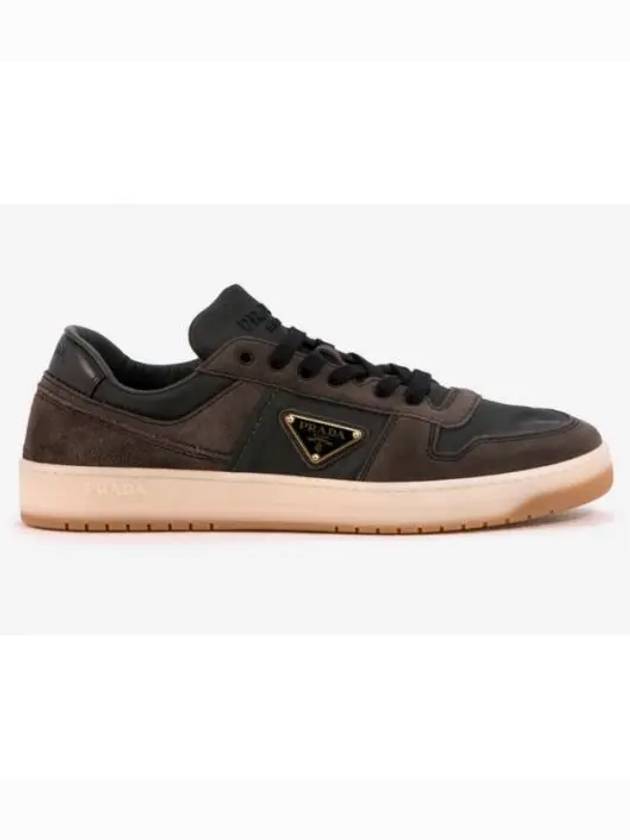 Enamel Triangle Suede Low Top Sneakers Grey - PRADA - BALAAN 2