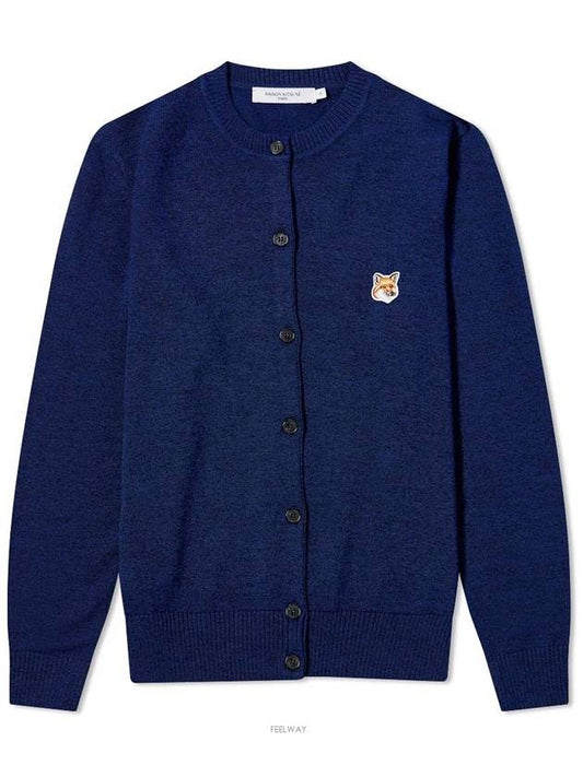 Fox Head Patch Knit Cardigan Navy Melange - MAISON KITSUNE - BALAAN.