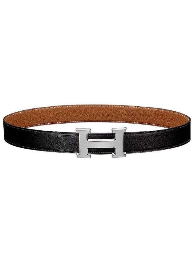 H Buckle 32MM Reversible Leather Belt Gris Moyen Noir Gold - HERMES - BALAAN 2