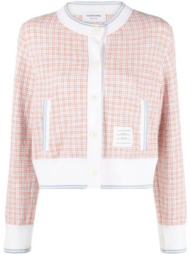 Check Tweed Cardigan Pink - THOM BROWNE - BALAAN 1