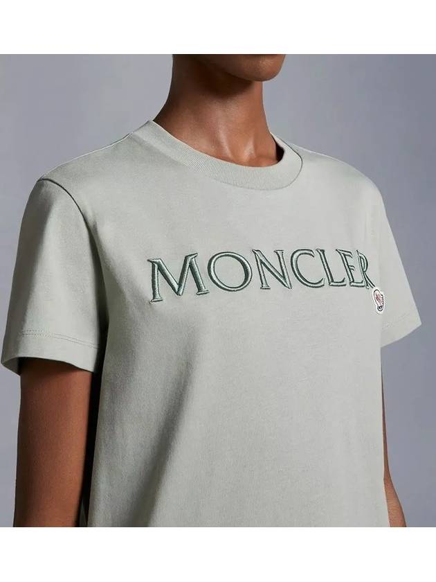 Women s Lettering Embroidery Logo Short Sleeve T Shirt Sage Green 8C00006 829HP 92G - MONCLER - BALAAN 4