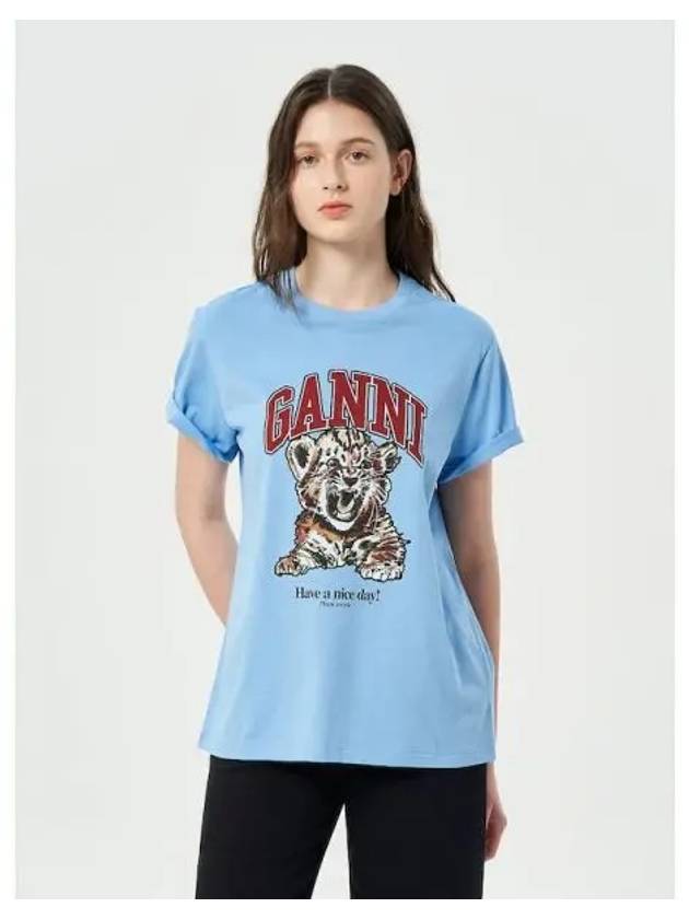 Basic Jersey Tiger Relax Fit T Shirt Bliful Blue Domestic Product GM0024073158289 - GANNI - BALAAN 1