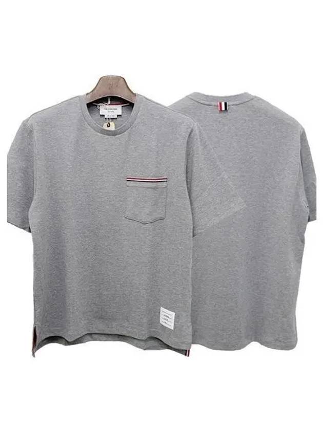 Three Stripes Pocket Short Sleeve Tee Light G 1094492 - THOM BROWNE - BALAAN 1