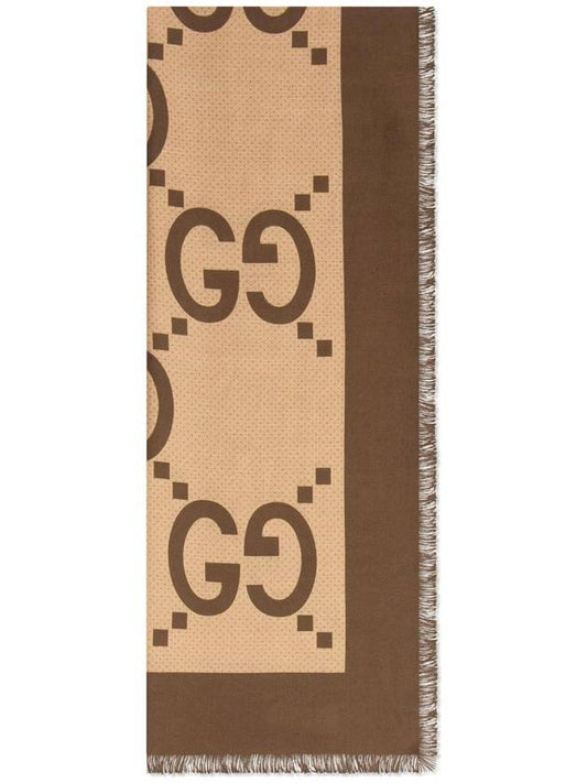 GG Motif Cotton Silk Blend Muffler Brown - GUCCI - BALAAN 1