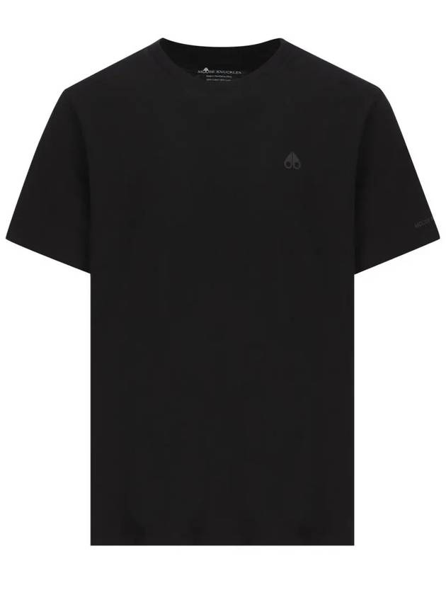 Satellite Logo Detail Crew Neck Short Sleeve T-Shirt Black - MOOSE KNUCKLES - BALAAN 2