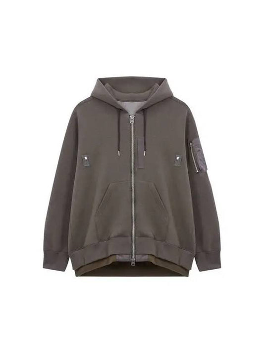 Men s Twill Trim Sponge Hooded Zip Up Dark Brown - SACAI - BALAAN 1