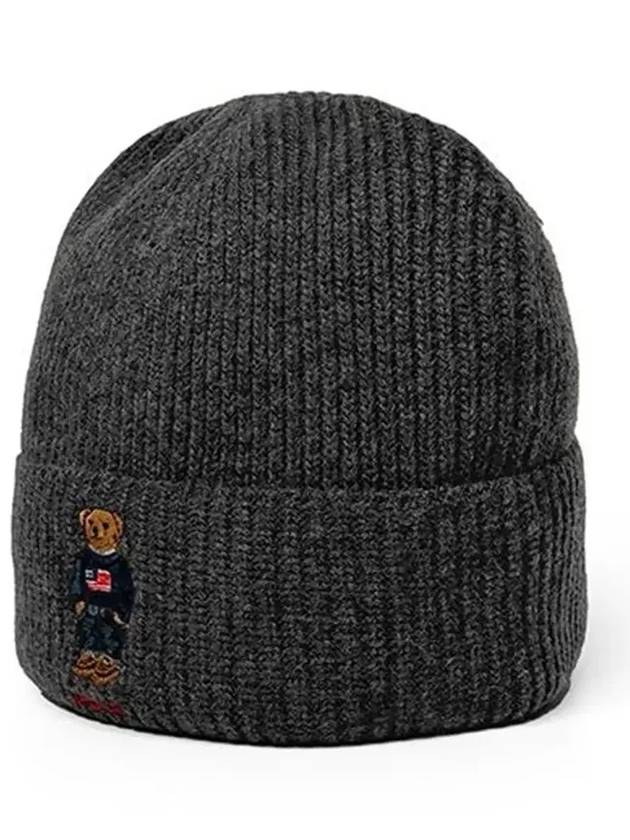 Embroidered Bear Knit Wool Beanie Charcoal - POLO RALPH LAUREN - BALAAN 6